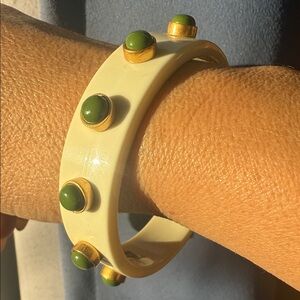 Cream Tory Burch Bangle with Green and Gold Accents